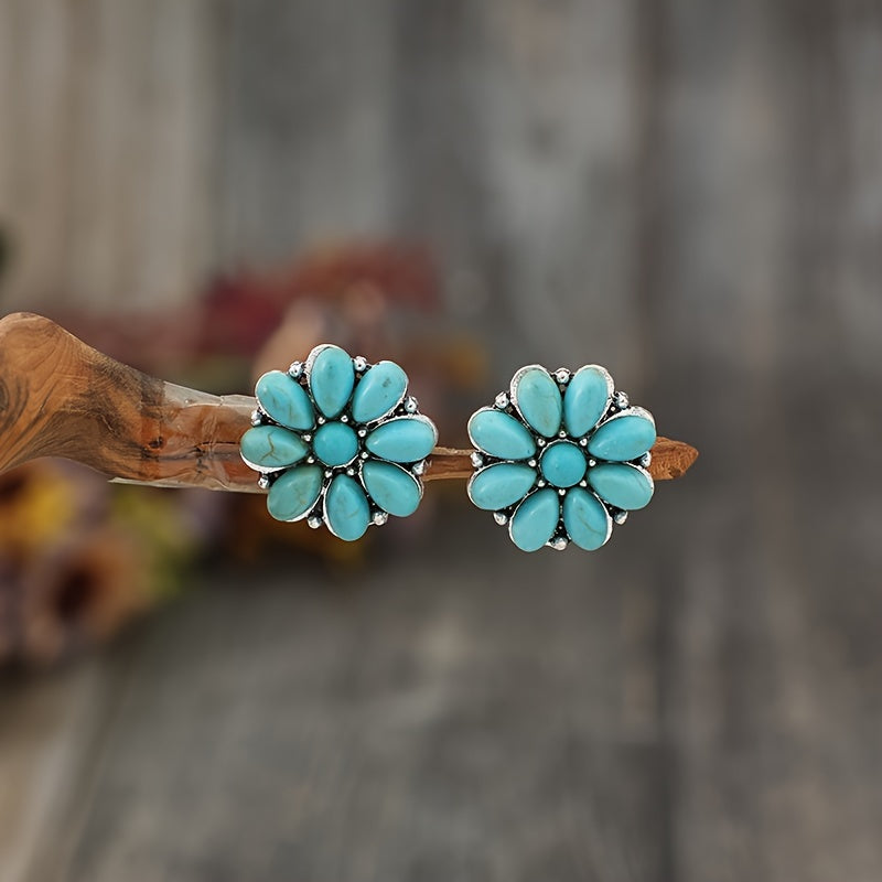 Vintage Flower Turquoise Earrings