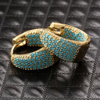 Golden Tone Turquoise Beaded Hoop Earrings