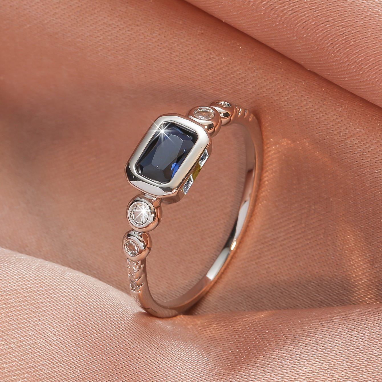 Rectangular Blue Zirconia Ring