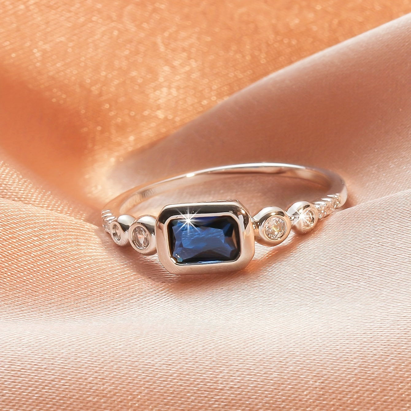 Rectangular Blue Zirconia Ring