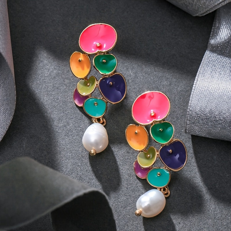 Enamel Pearl Flower Earrings