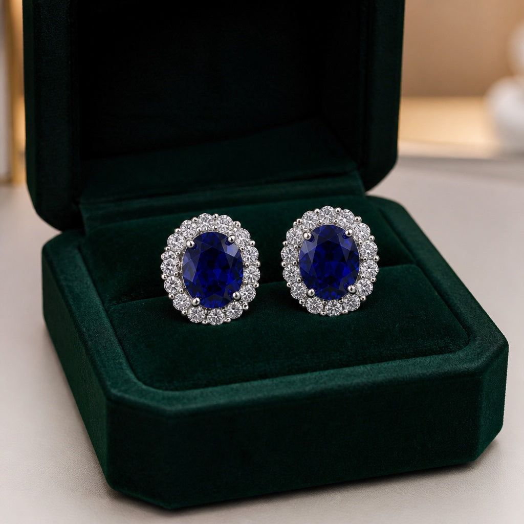 Oval Sapphire White Gold Earrings