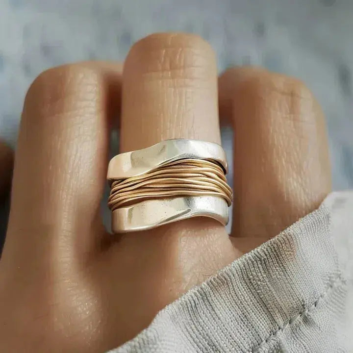 Silver Gold Threads Ring