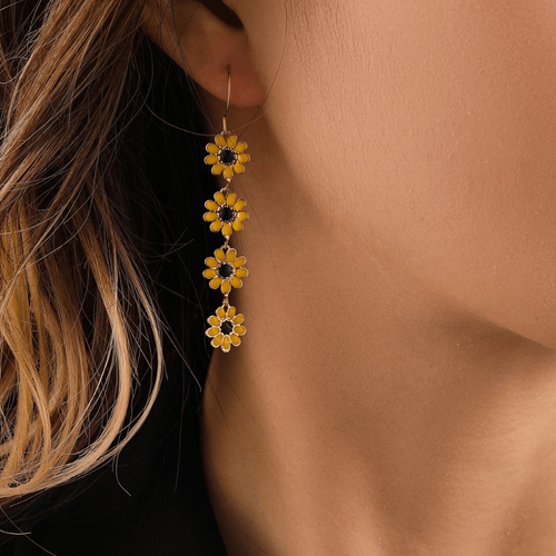 Classic Elongated Sunflower Earrings