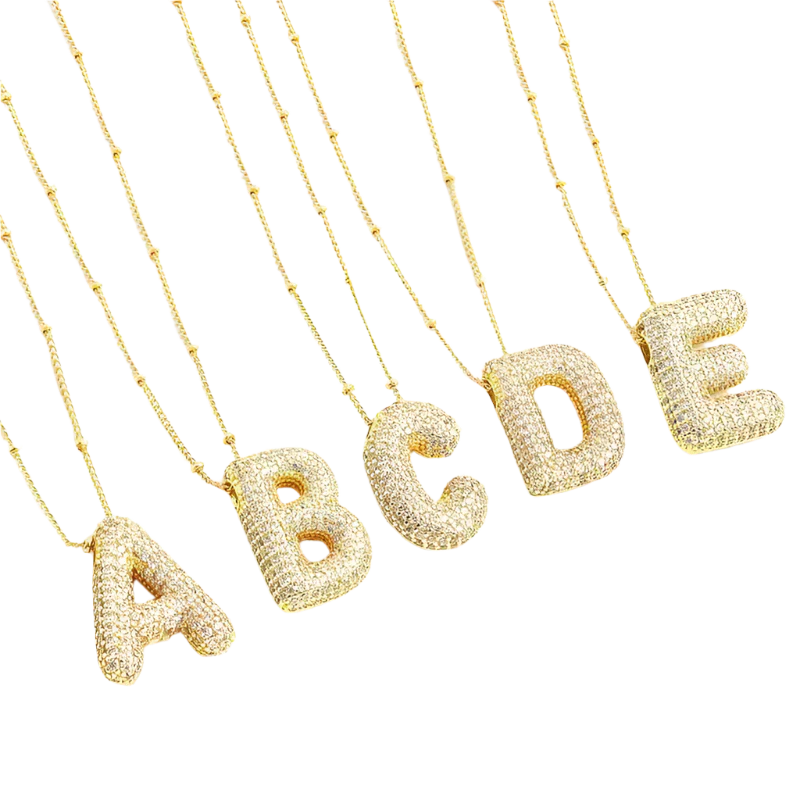 Bubble Letter Gold Initial Necklace