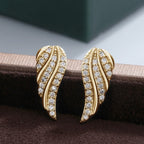Modern Leaf Pave Gold Earrings