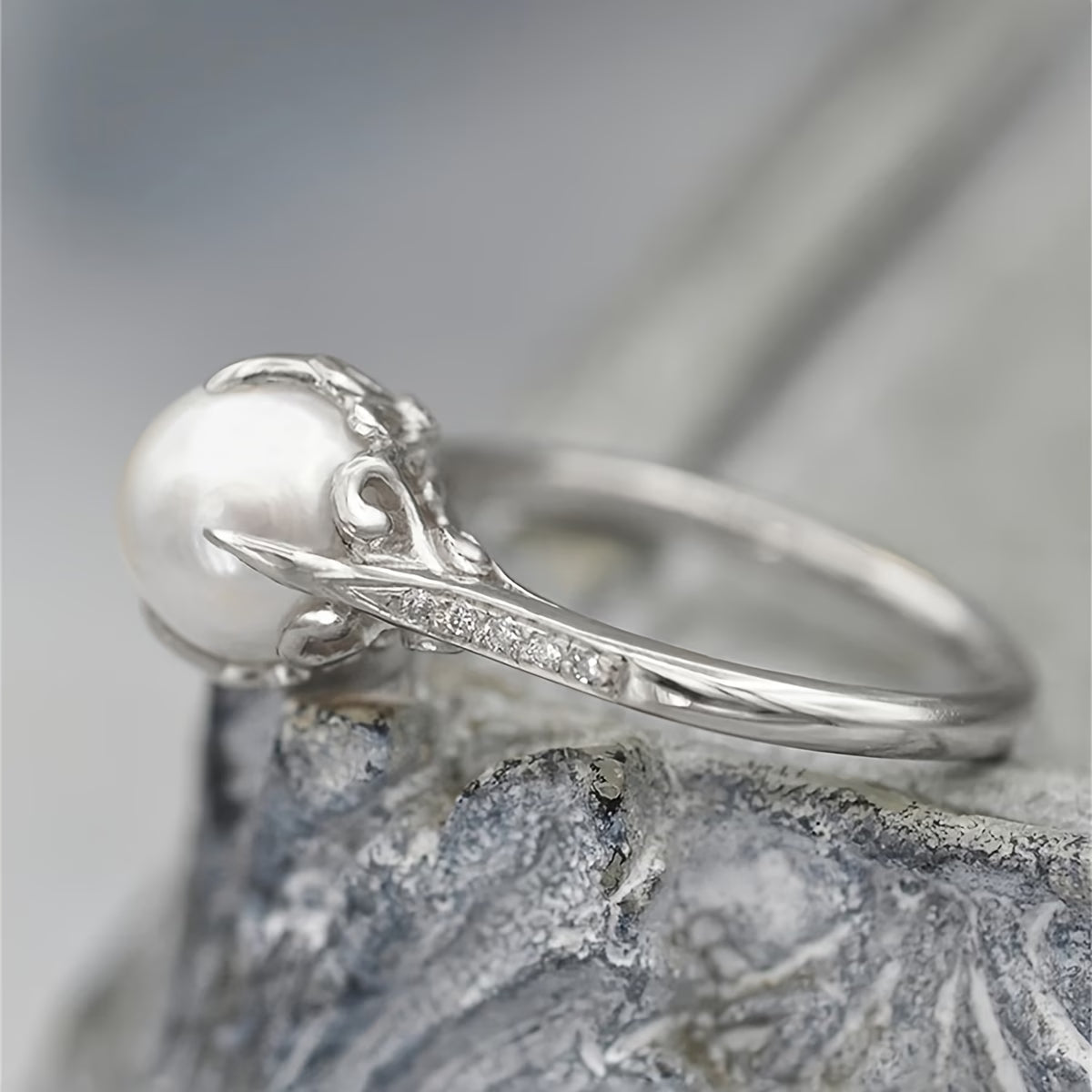 Delicate Pearl Crystal Ring