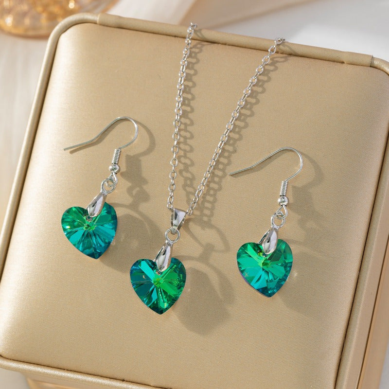 Heart Crystal Pendant Necklace Earrings