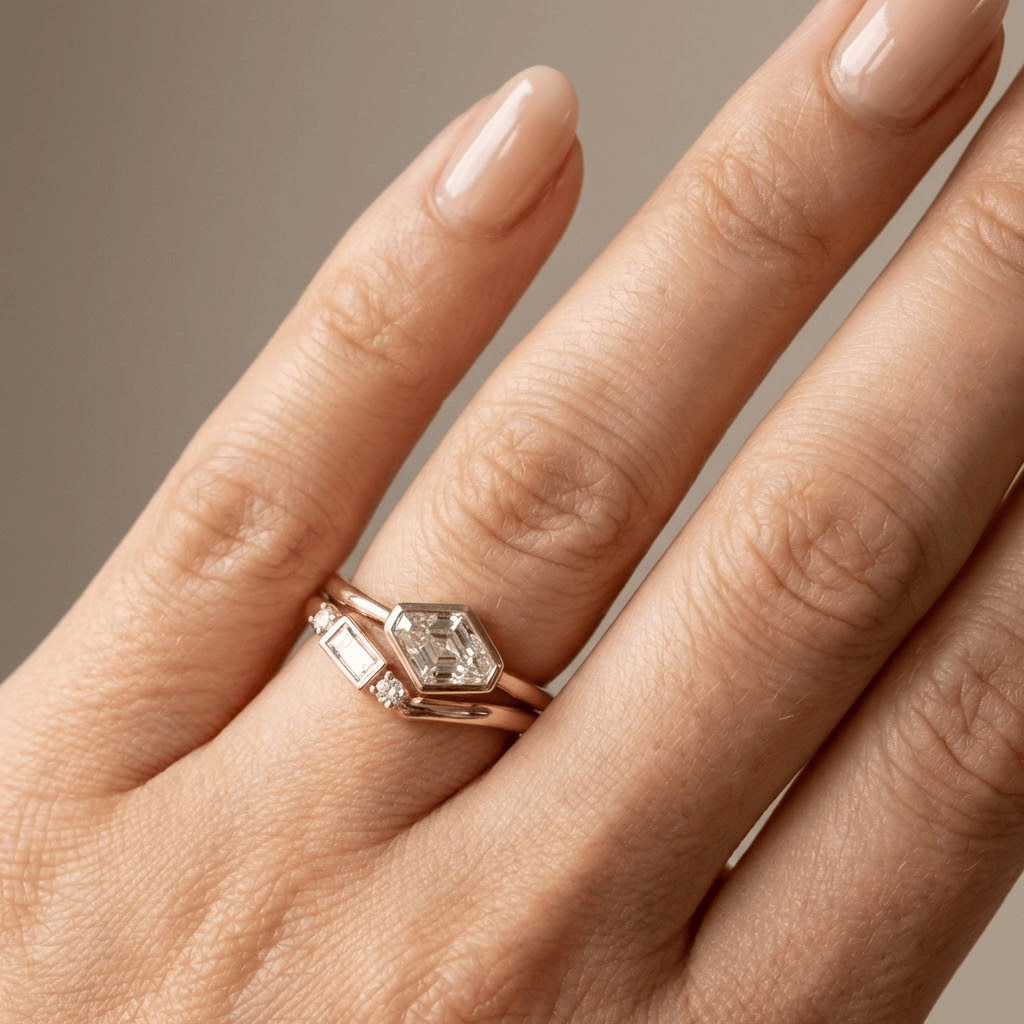 Geometric Zirconia Gold Ring Set