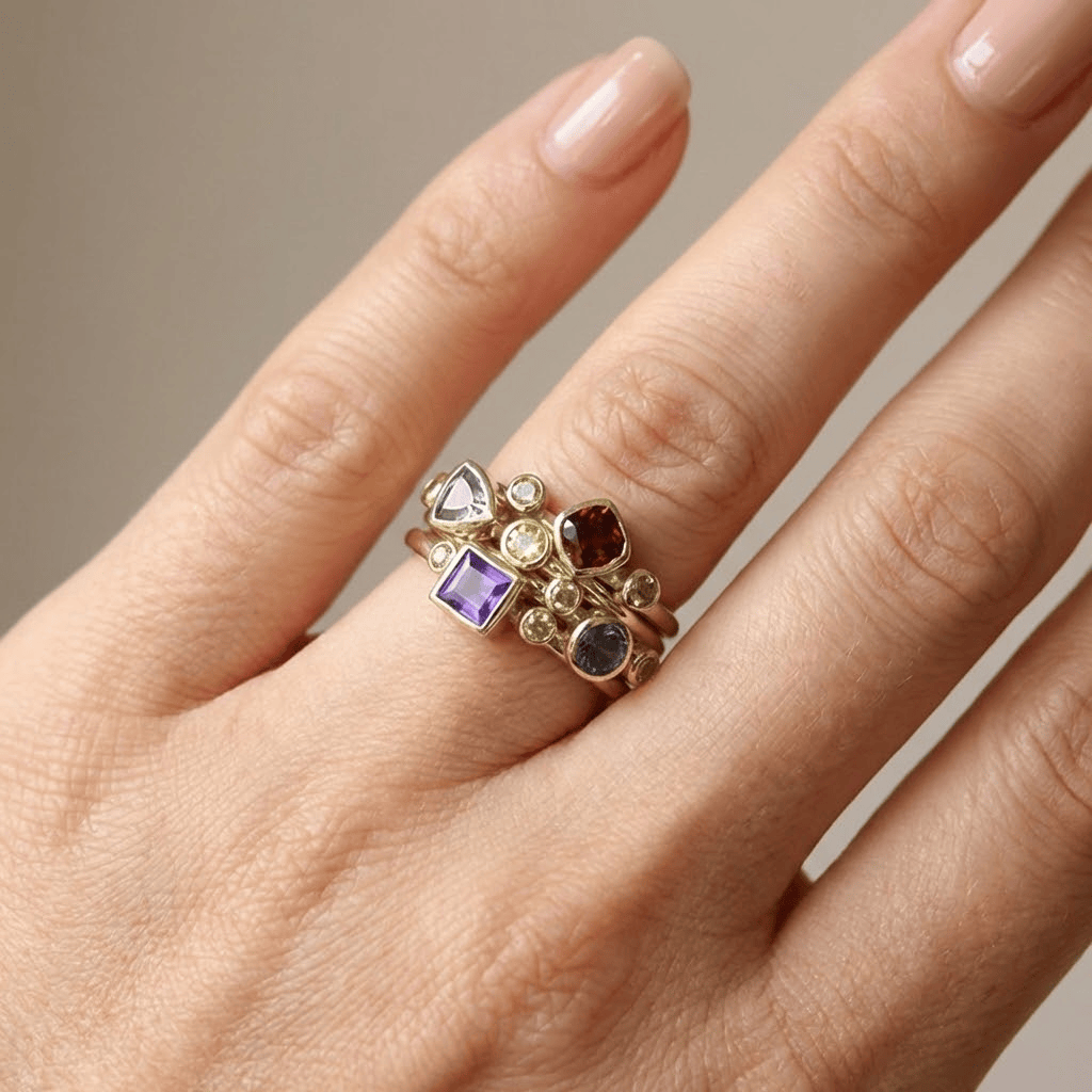 Colorful Gemstone Stacking Ring Set