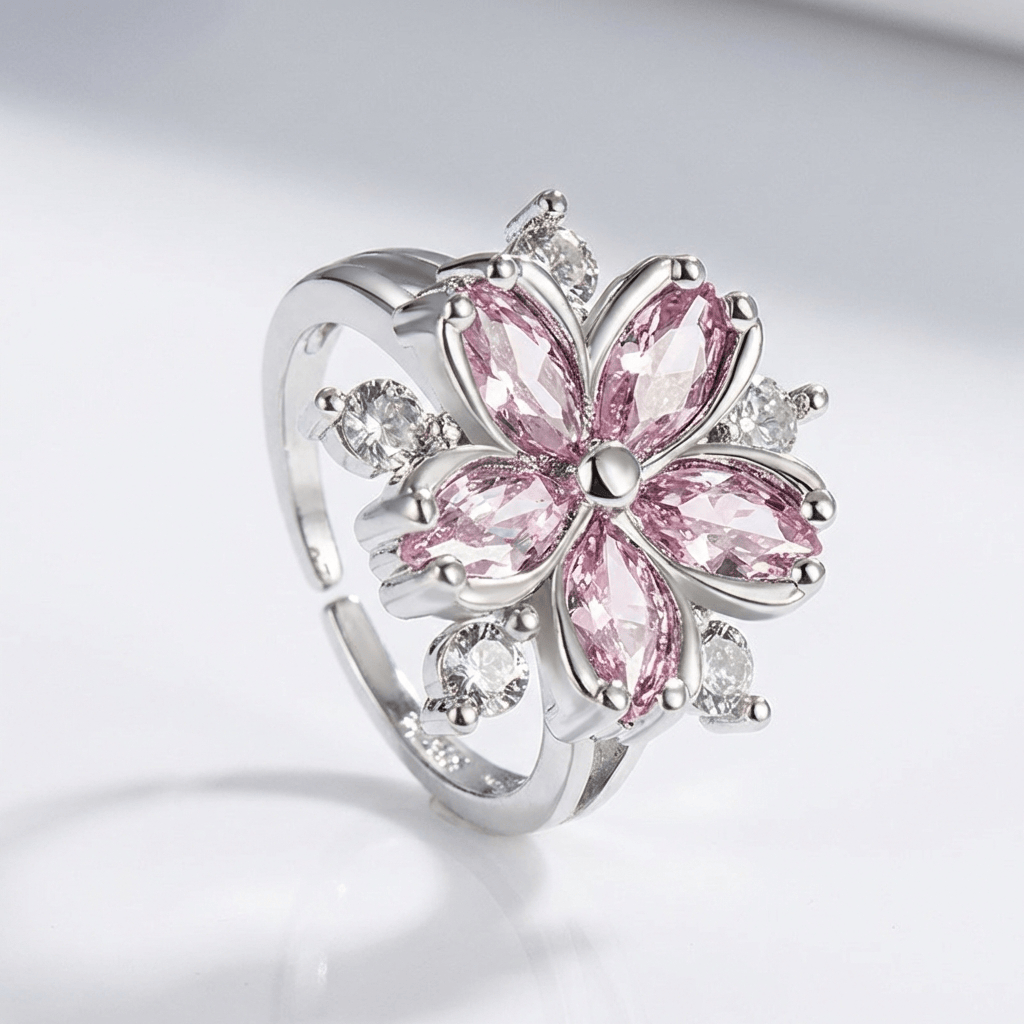 Pink Cherry Blossom Crystal RIng