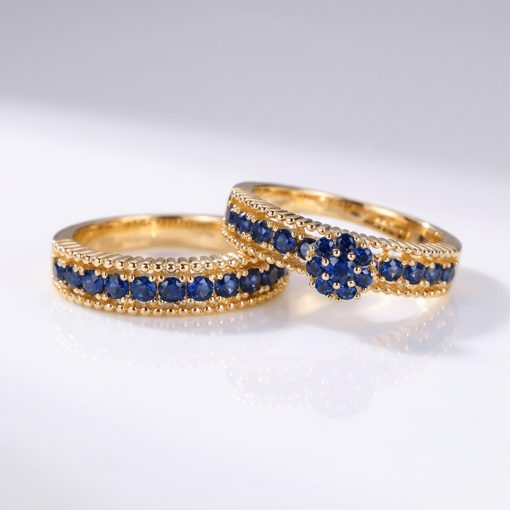Blue Sapphire Gold Stacking Ring Set