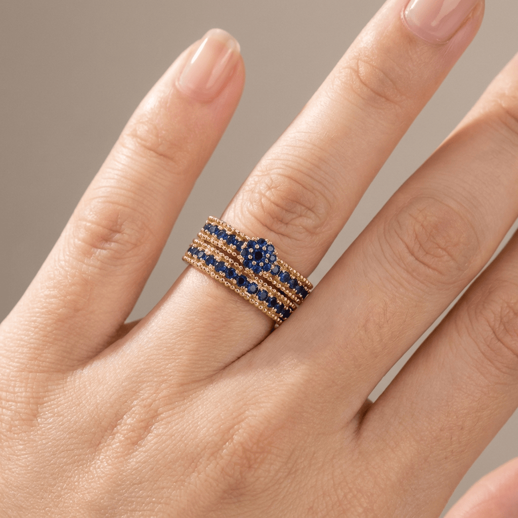 Blue Sapphire Gold Stacking Ring Set
