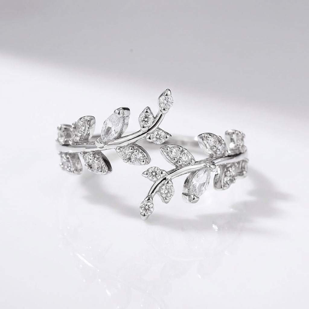 Crystal Leaf Vine Ring
