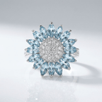 Silver Blue Topaz Flower Ring