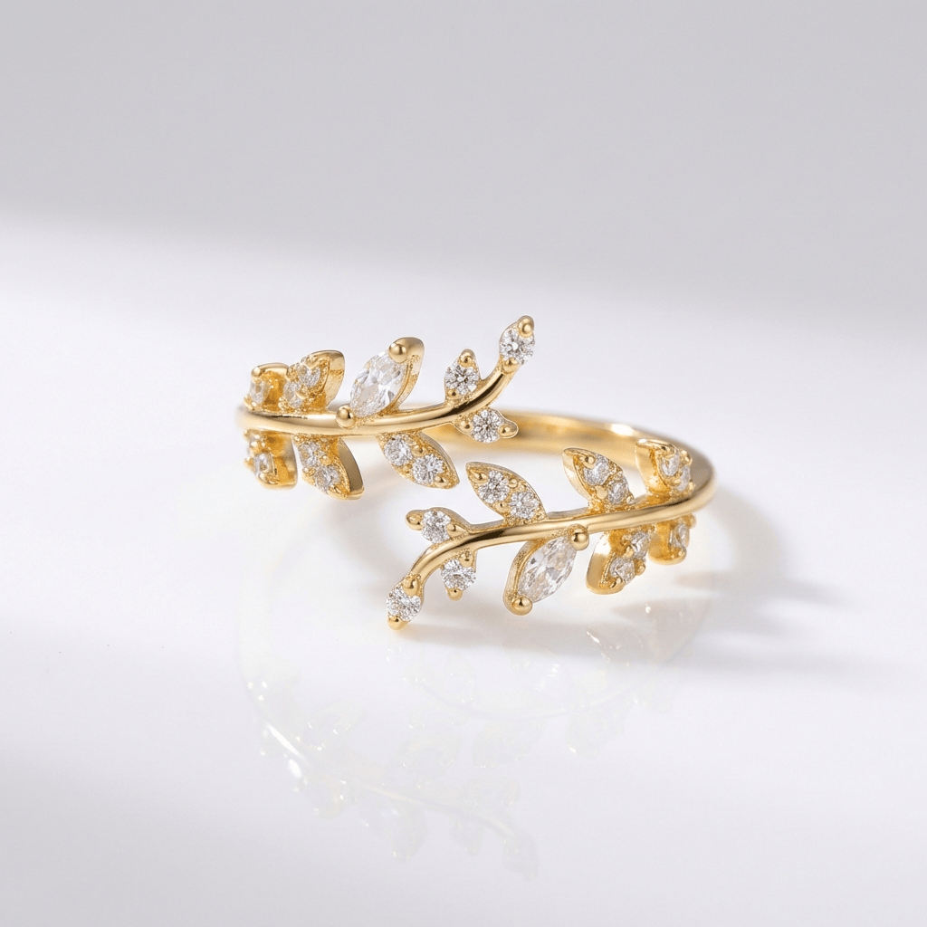 Crystal Leaf Vine Ring
