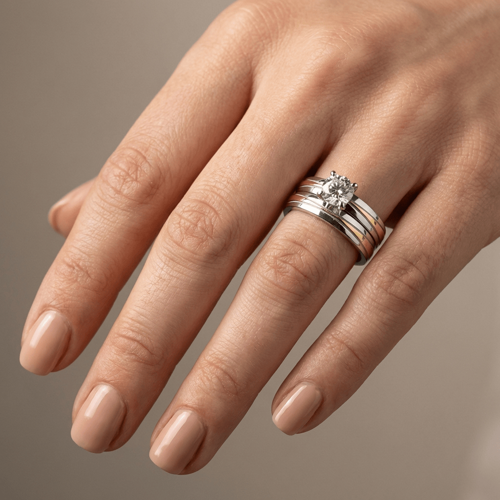 Silver Gold Stripe Crystal Ring