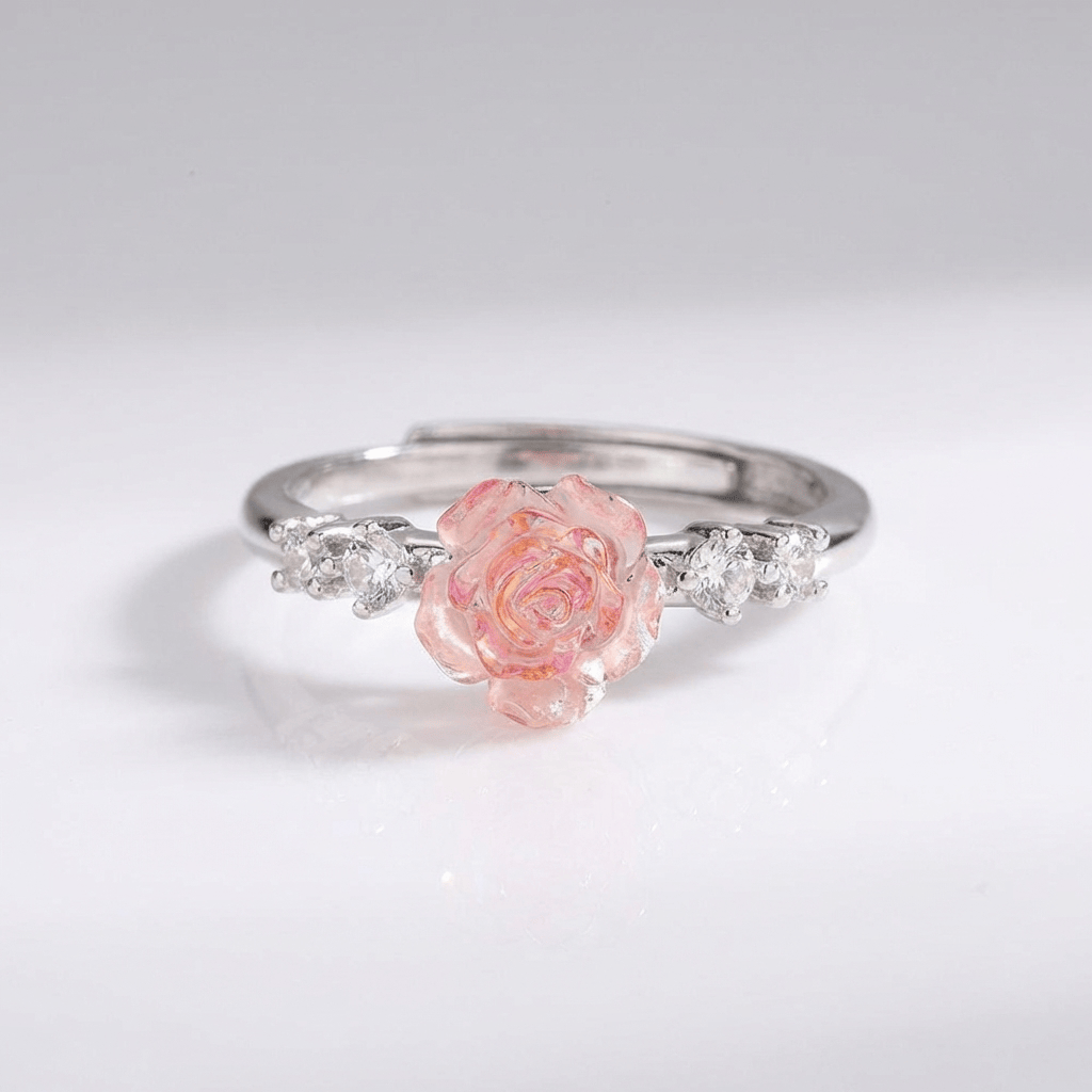 White Gold Rose Zirconia Ring