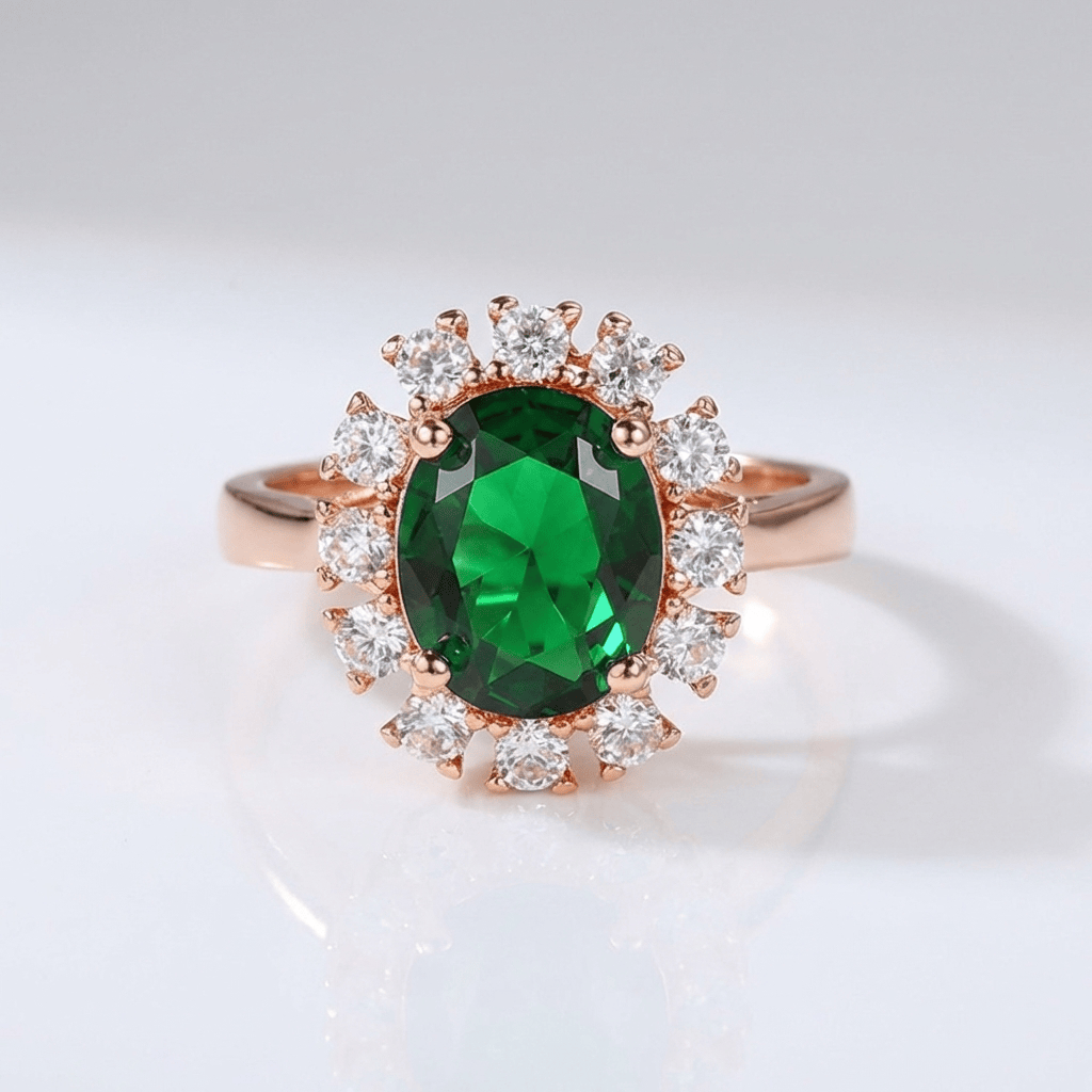 Rose Gold Emerald Halo Ring