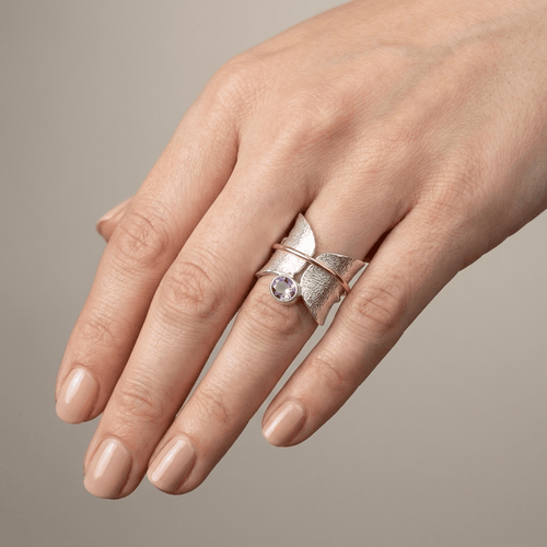 Butterfly Amethyst Silver and Gold Ring