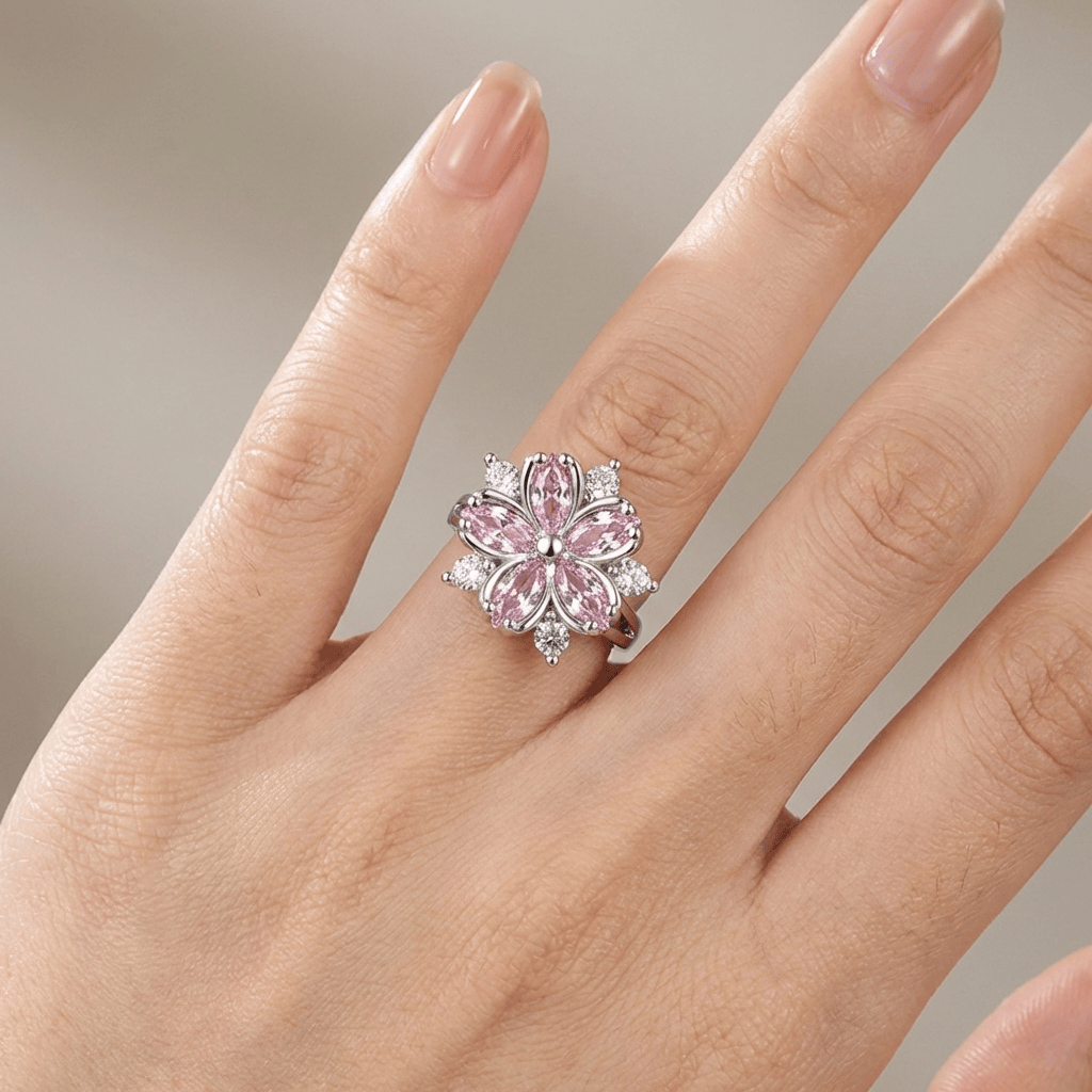 Pink Cherry Blossom Crystal RIng