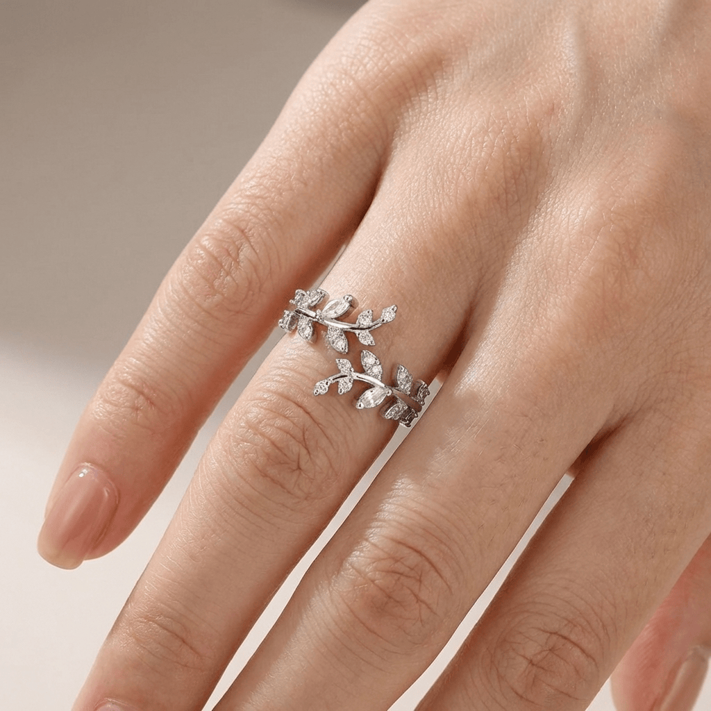 Crystal Leaf Vine Ring