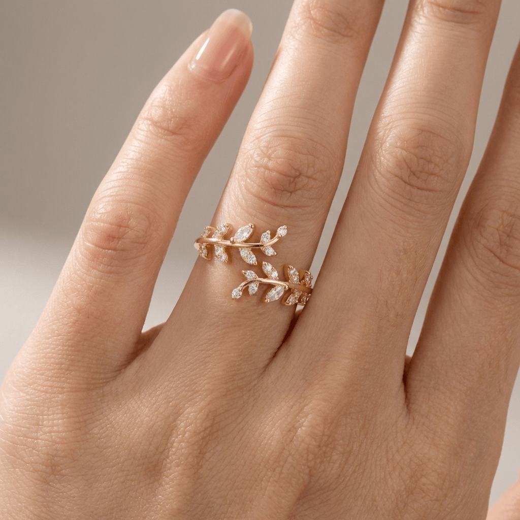 Crystal Leaf Vine Ring