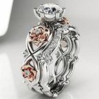 Silver Rose Gold Zirconia Floral Ring