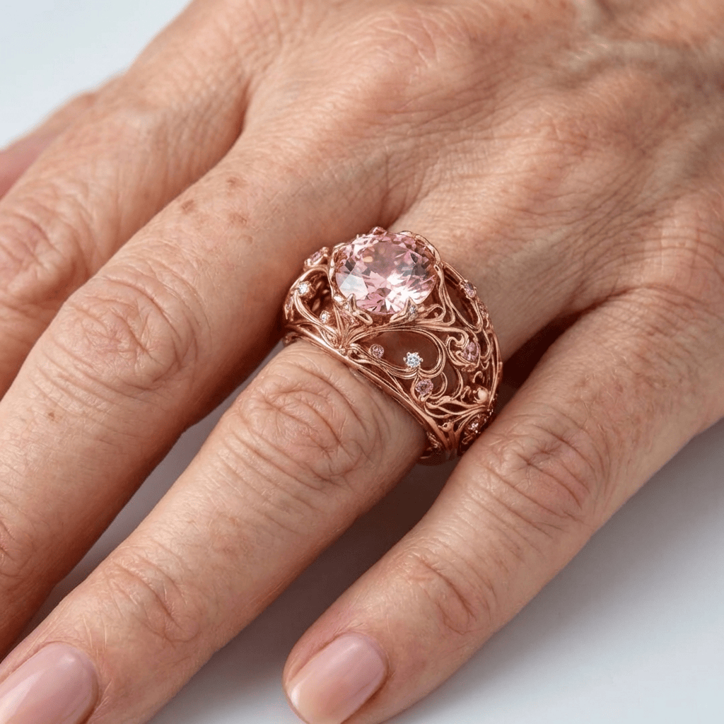 Rose Gold Tourmaline Ornate Ring