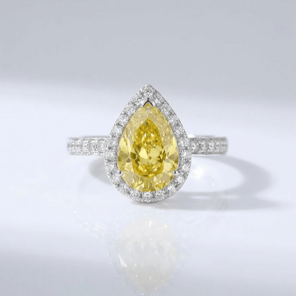 Yellow Pear Zirconia Halo Ring