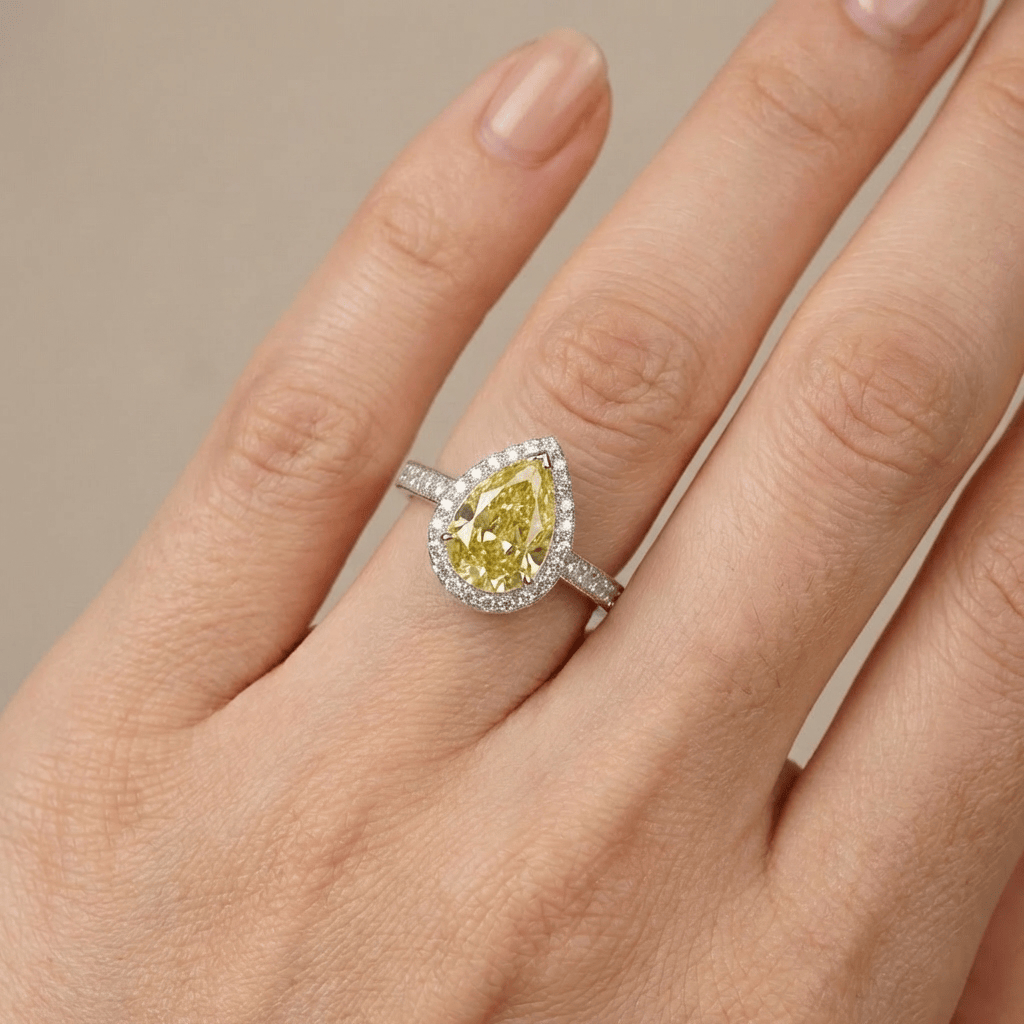 Yellow Pear Zirconia Halo Ring
