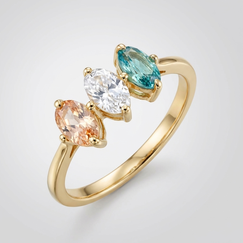 Golden Tri Zirconia Ring