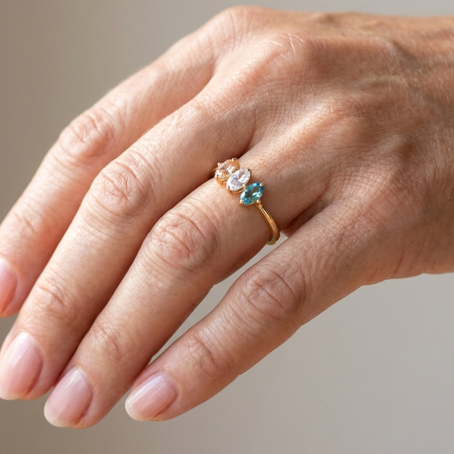 Golden Tri Zirconia Ring