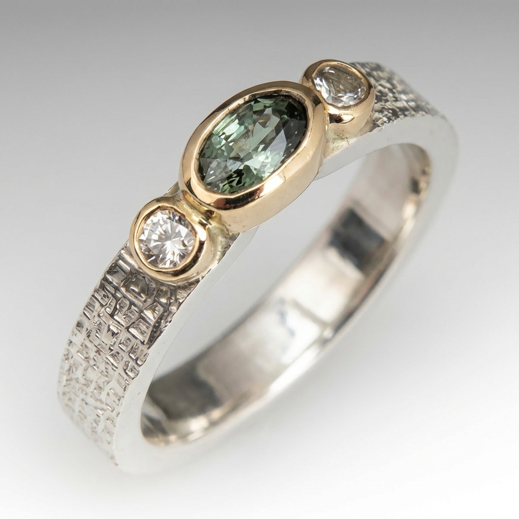 Green and White Sapphire Ring