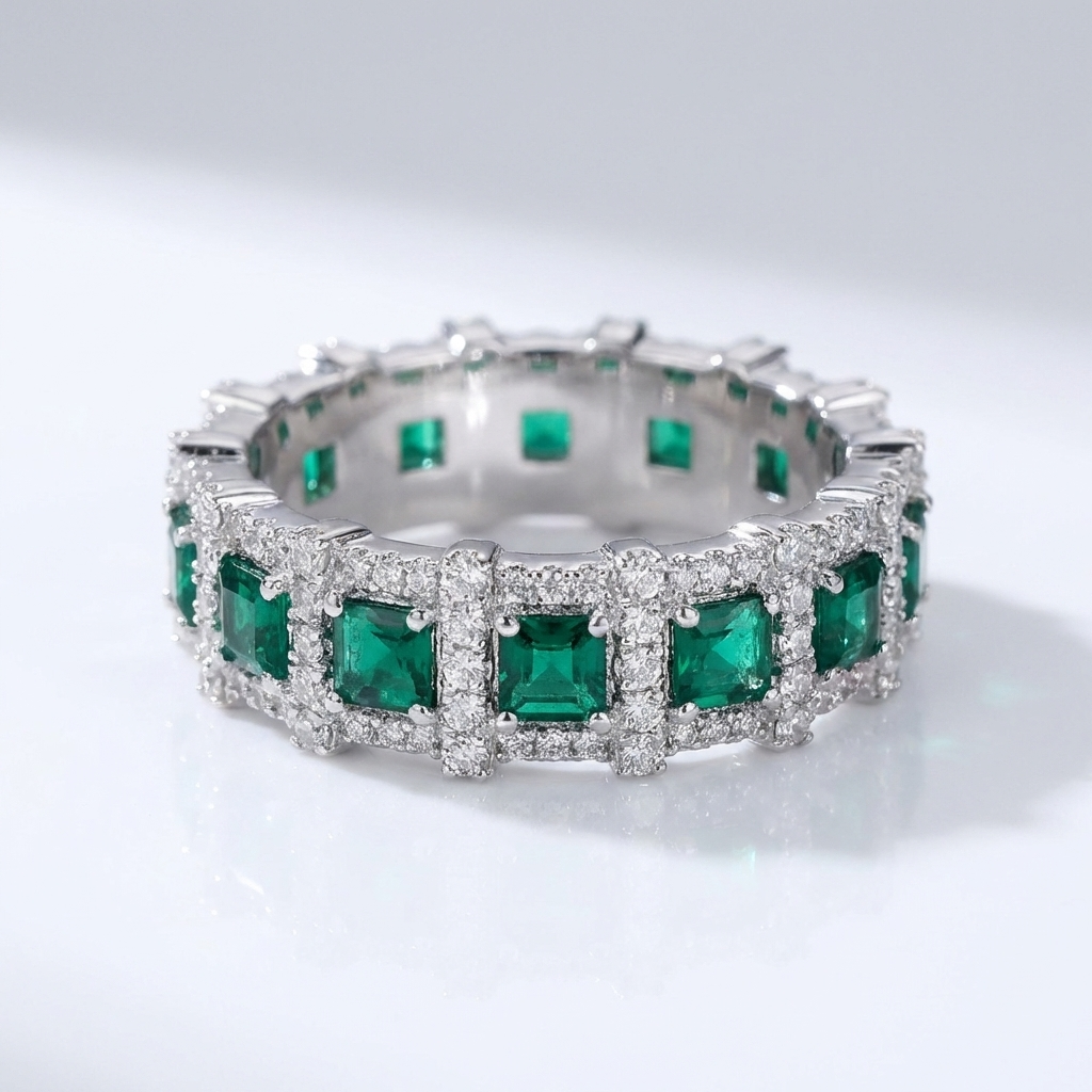 Green Crystals Eternity Ring