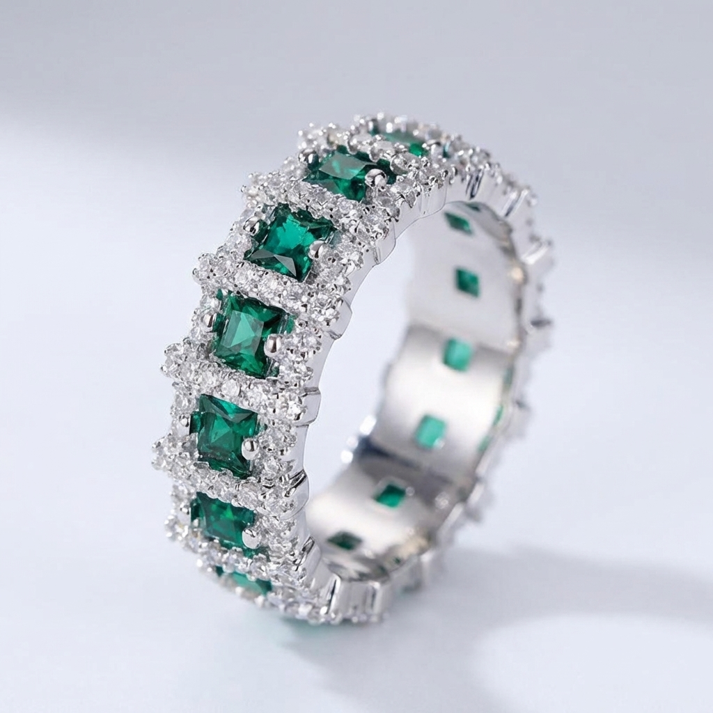 Green Crystals Eternity Ring