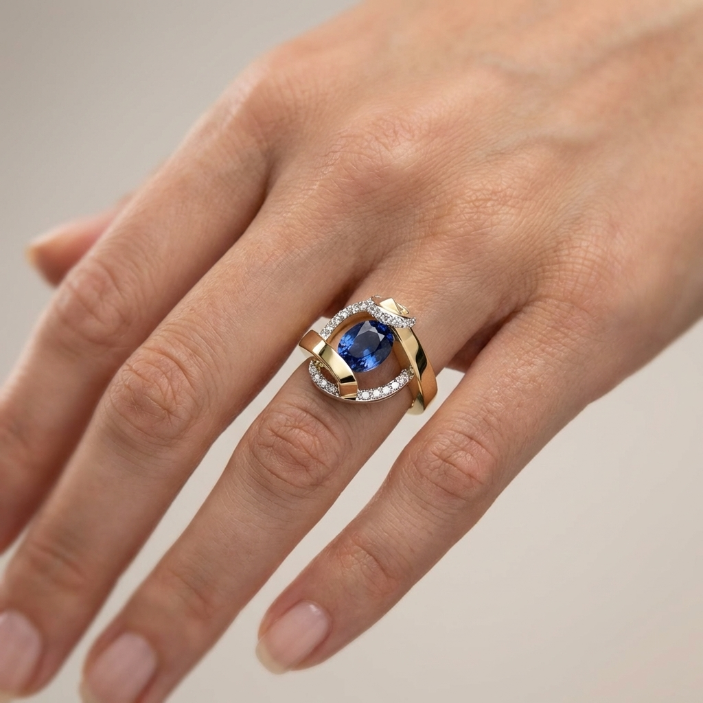 Blue Zirconia Orbit Ring