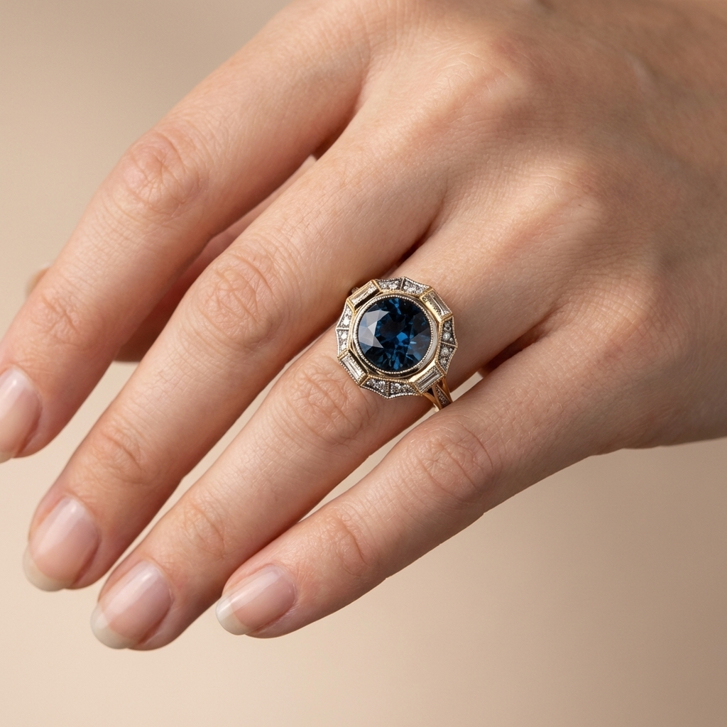 Blue Crystal Compass Ring