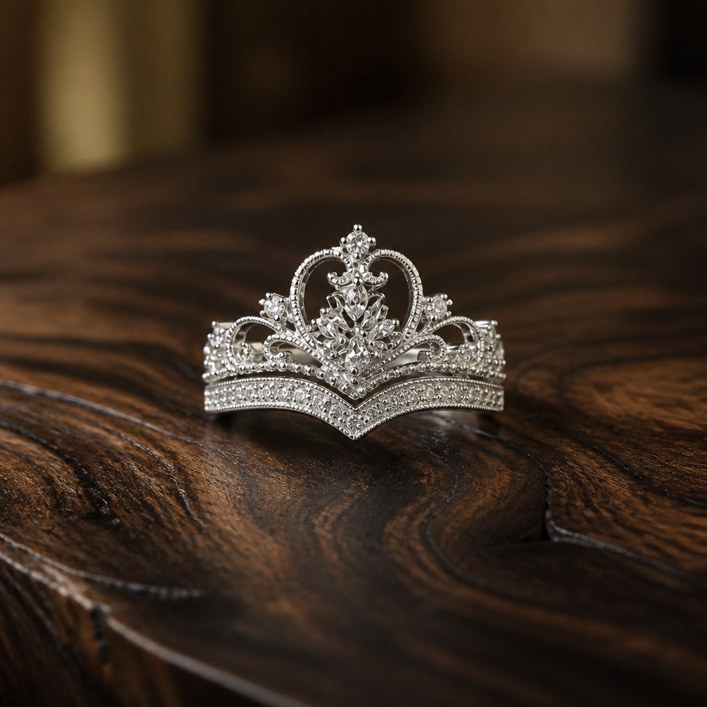 Shiny Crown Silver Ring Set
