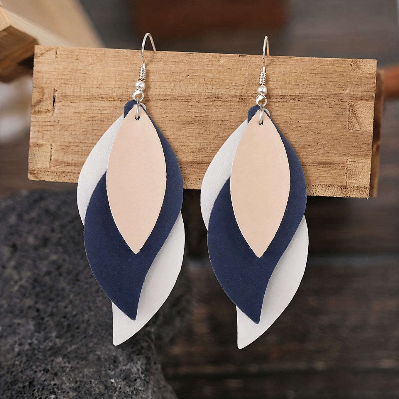 Layered Leaf Leather Earrings