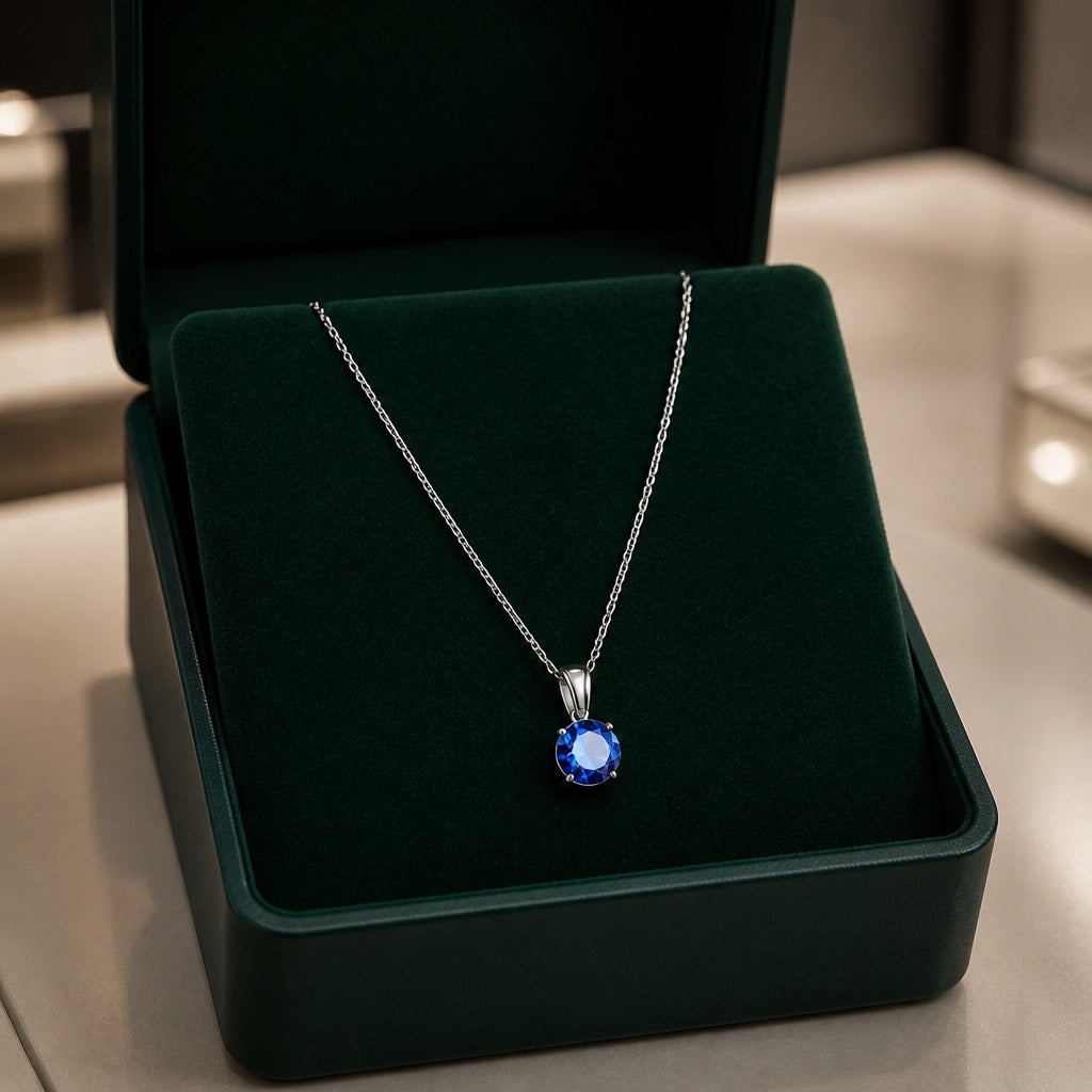 Round Cut Sapphire White Gold Necklace