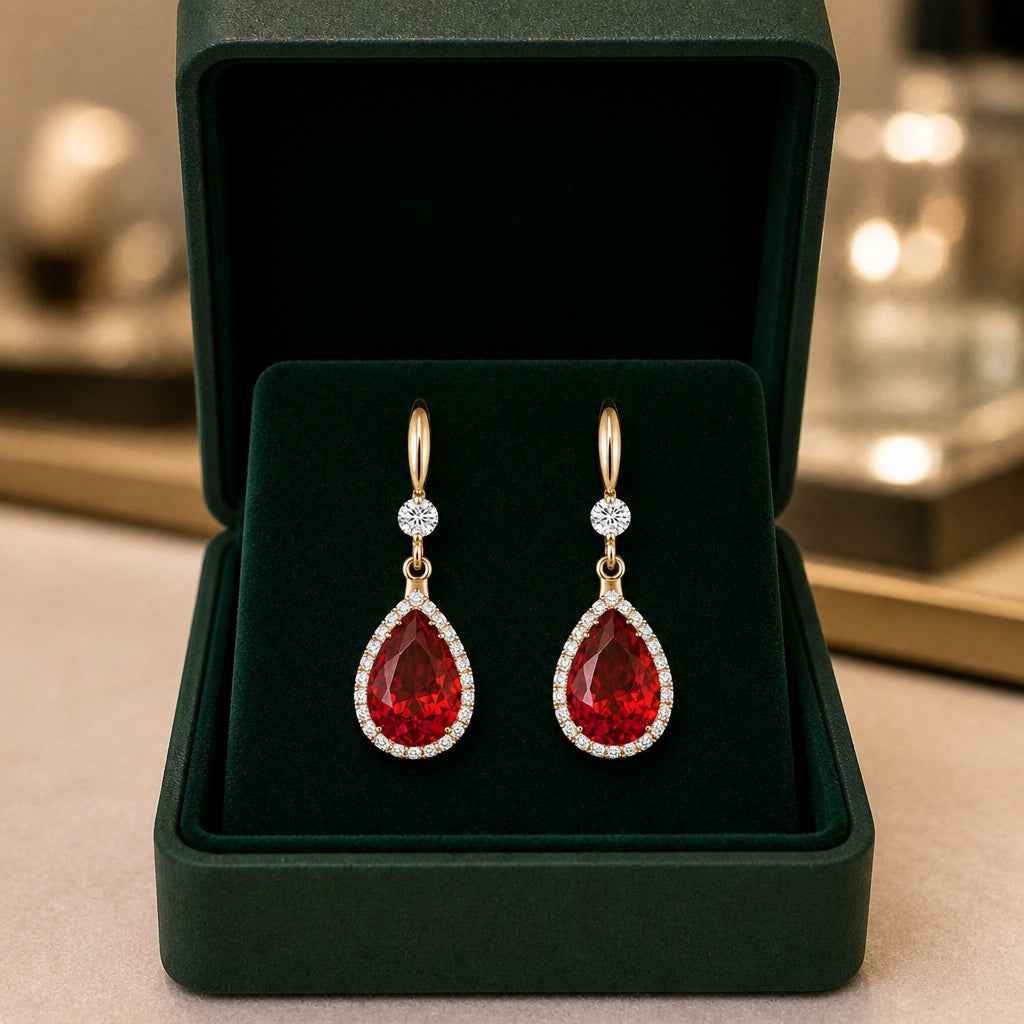 Ruby Teardrop Rose Gold Earrings