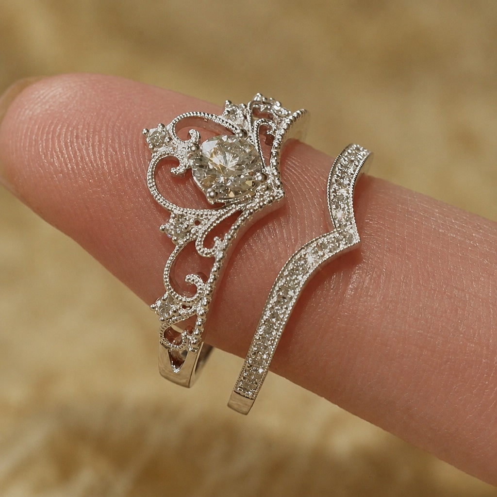 Shiny Crown Silver Ring Set
