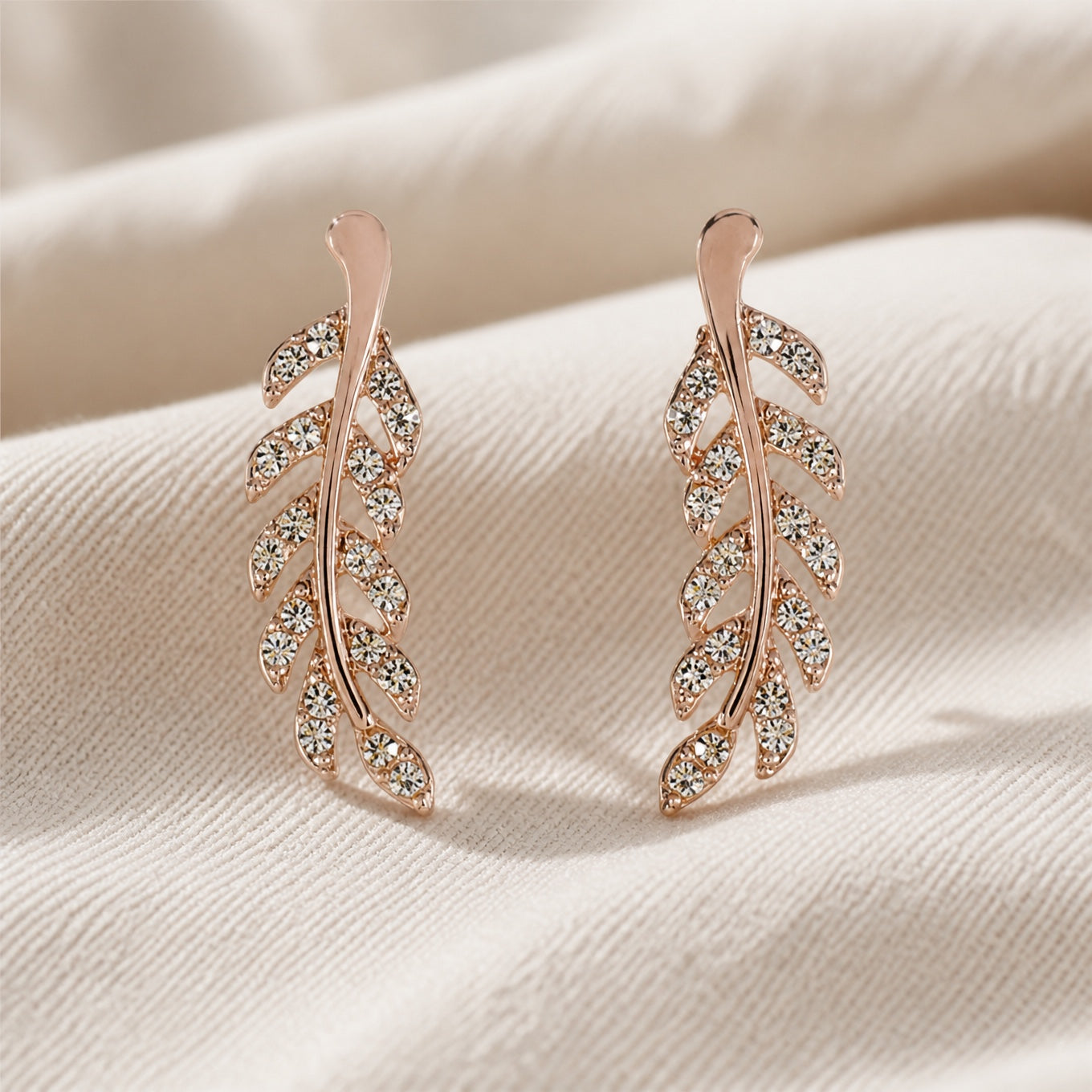 Shimmering Leaf Zirconia Earrings