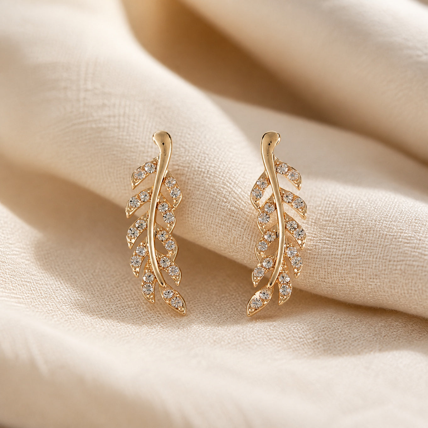 Shimmering Leaf Zirconia Earrings