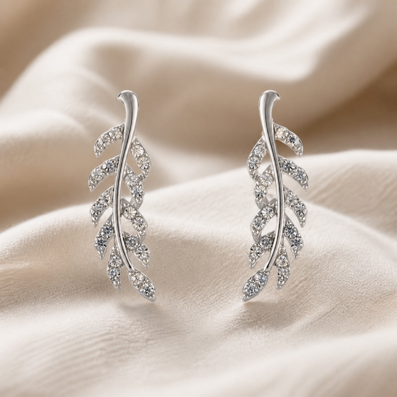 Shimmering Leaf Zirconia Earrings