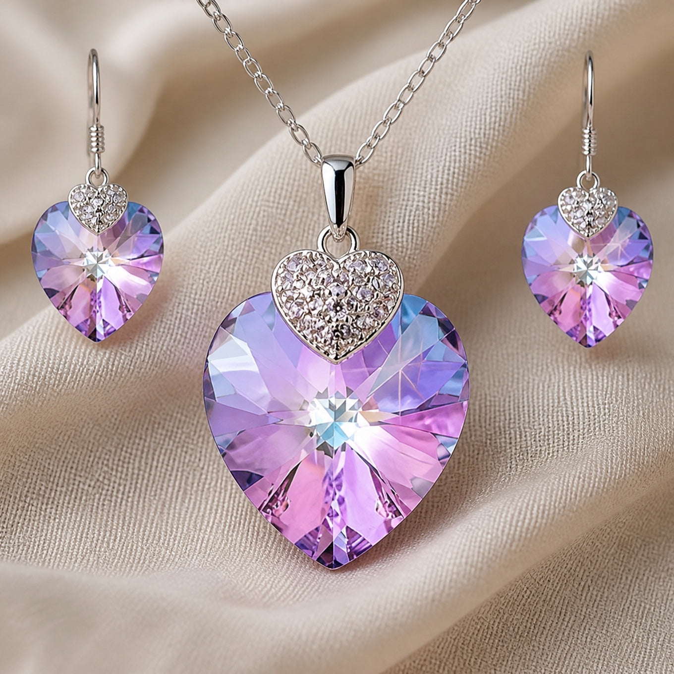 Heart Crystal Necklace and Earrings