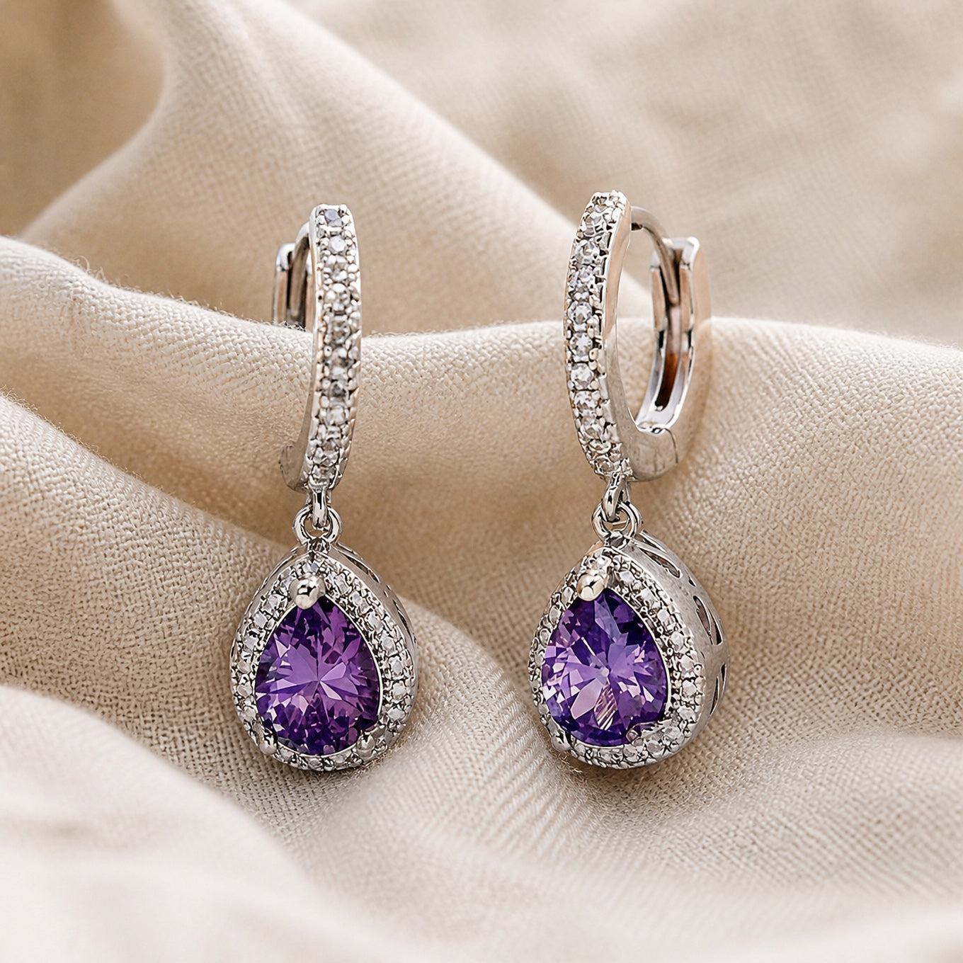 Teardrop Inlaid Zirconia Earrings