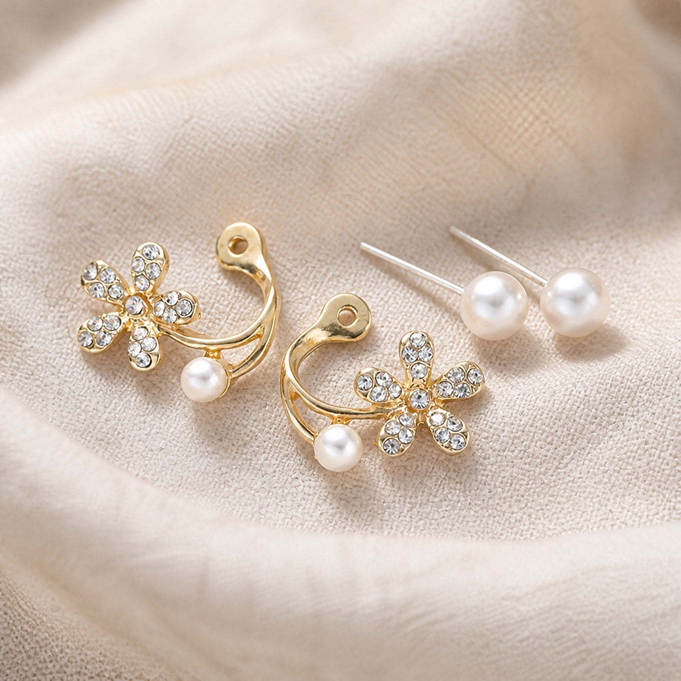 Floral Pearl Stud Earrings