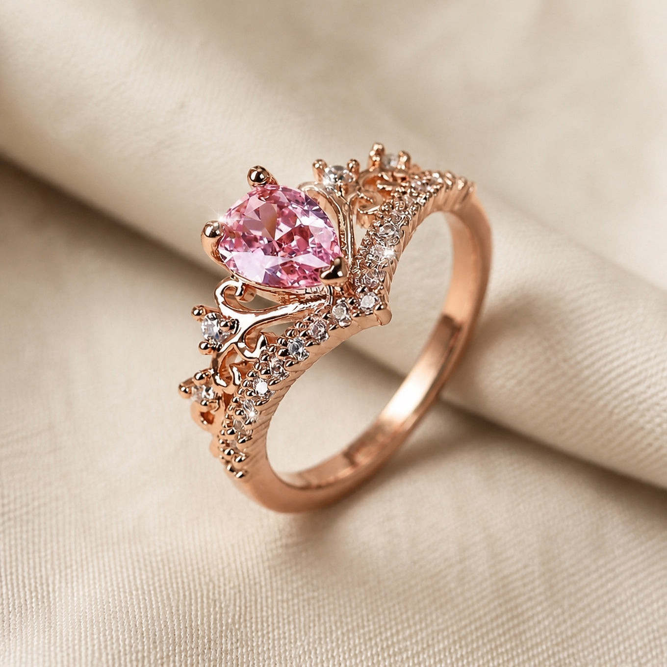 Rose Golden Pink Crown Ring